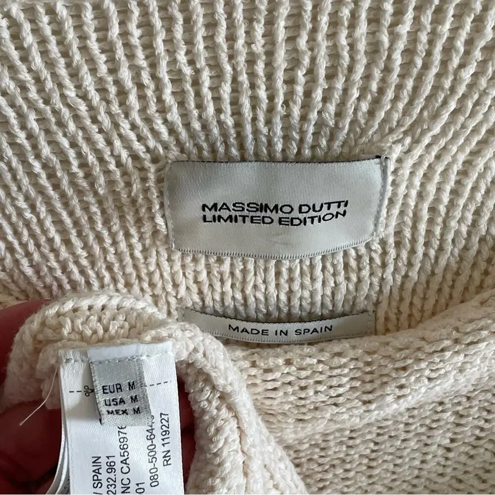 Massimo Dutti Cream Knit Open Neck Sweater